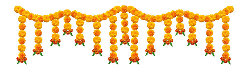 Indian flower door garland of mango leaves and marigold flowers. for marriage and festivals traditional © chetan