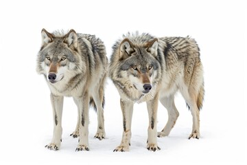 Obraz premium Gray Wolves. Two Majestic Grey Wolves Isolated on White Background