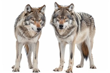Obraz premium Gray Wolves. Two Wolves in Grey Colour on White Background