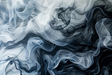 Black and white smoke creates intricate swirling patterns in the air, Intricate patterns of smoke intertwining