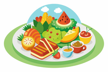  Delicious food on a white plate vector illustration