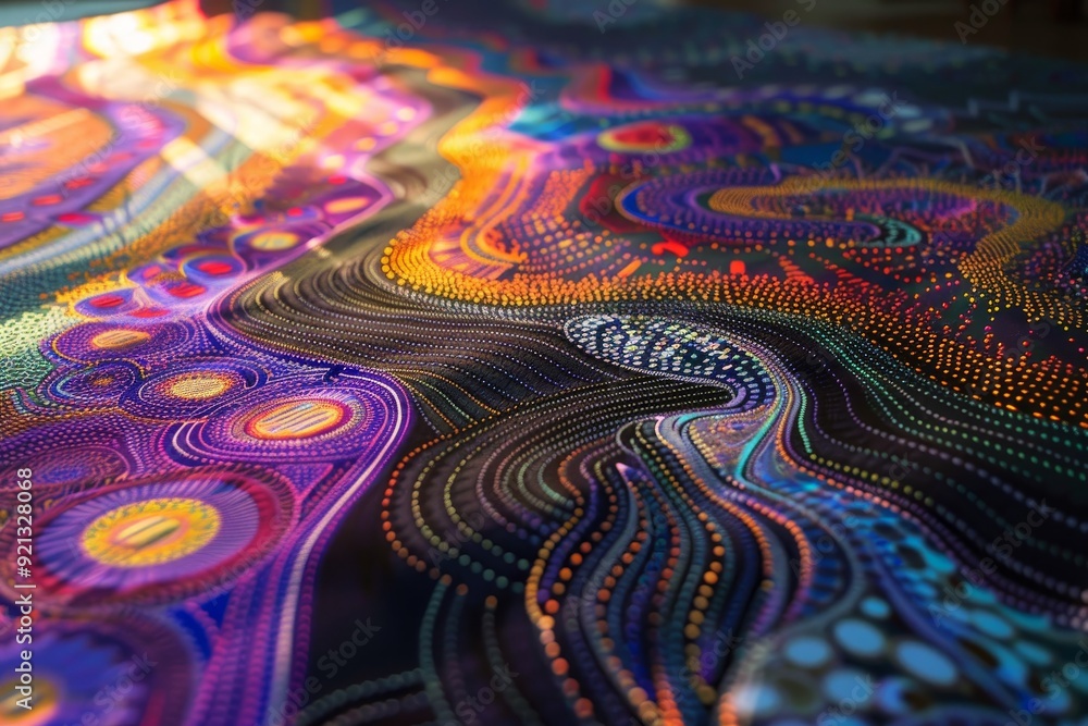 Aufkleber detailed close-up of a table showcasing vibrant and intricate colorful patterns, intricate patterns 