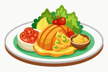  Delicious food on a white plate vector illustration