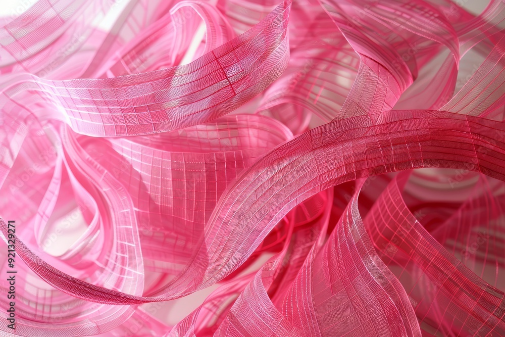 Poster detailed view of intricate pink fabric with intersecting lines and patterns, intriguing patterns of 