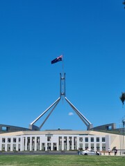 Canberra Australia The modern four legged stainless flag pole on the roof of Australia's Parliament House in Canberra