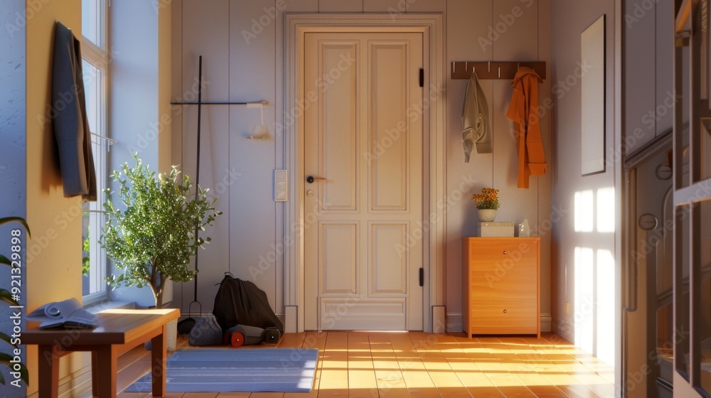 Poster minimalist entryway with clean lines and functional storage solutions