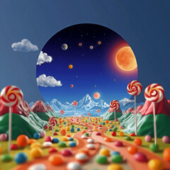 steps into candyland via a portal