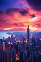 Evening Serenade - A Majestic Sunset Over GZ Skyline with Skyscrapers Embracing Twilight Hues