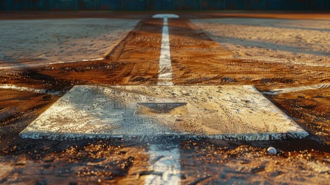 Batter's box and home plate at Baseball field with nobody