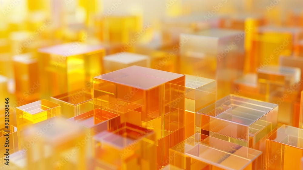 Aufkleber orange and yellow, translucent blocks perfectly arranged to create a modern tech background.