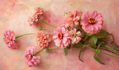 Pink zinnia bouquet on peach