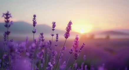 Lavender Fields at Sunset in a Serene Landscape