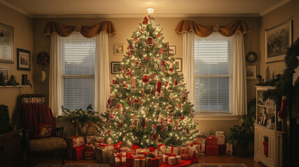 Traditional Christmas Tree with Elegant Decorations