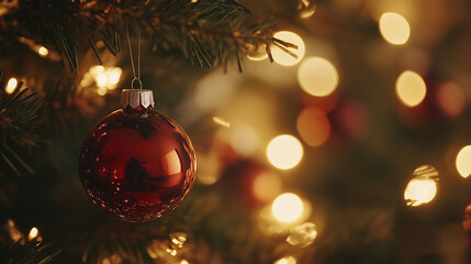 Festive Christmas Tree with Baubles and Glowing Lights