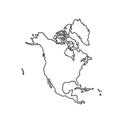North America isolated map on white background. High detailed, with board. USA, Canada, Mexico, Cuba, Guatemala, Haiti, Dominican Republic, Honduras, Nicaragua.