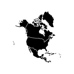 North America isolated map on white background. High detailed, with board. USA, Canada, Mexico, Cuba, Guatemala, Haiti, Dominican Republic, Honduras, Nicaragua.
