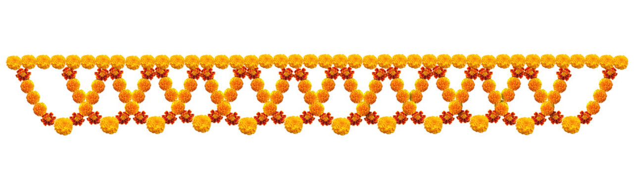Indian flower door garland of mango leaves and marigold flowers. for marriage and festivals traditional