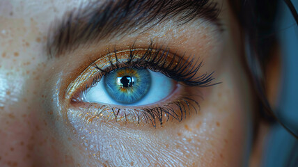 Close-up of a girl&rsquo;s beautiful blue eyes, showcasing their depth