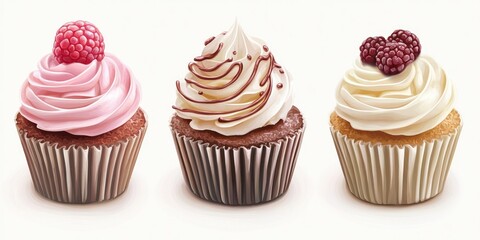 Different Cupcakes Isolated on White Illustration