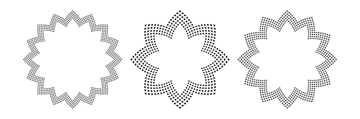 Set of Radial Geometric Dots Patterns for Decorative Circle Frames. 