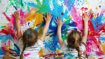 Children playing with colorful paint