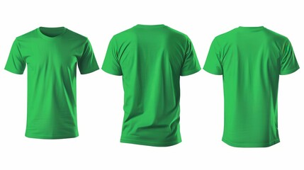 Green Shirt Design Template. Isolated Back and Front Views with Blank White Space