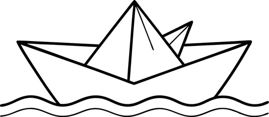 Simple Paper Boat Drawing on Water Waves