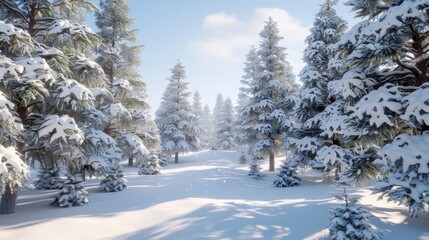 Obraz premium Snow-covered pine trees in a winter wonderland