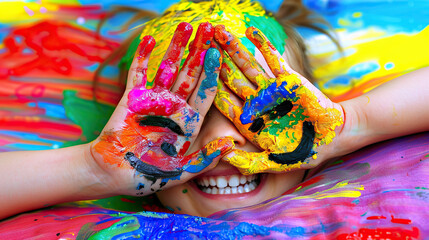 Child painting with hands