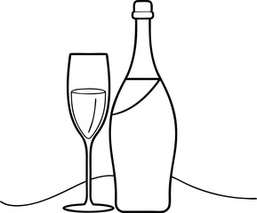 Outline Drawing of Champagne Bottle and Glass for Celebrations
