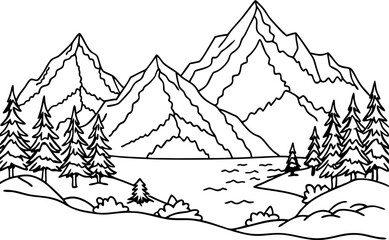 Scenic Mountain Landscape with Evergreen Trees and Serene Lake