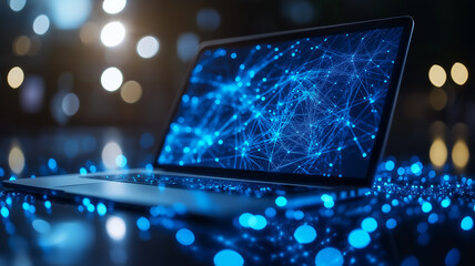 High-Tech Digital Business Environment with Network Connections on Laptop