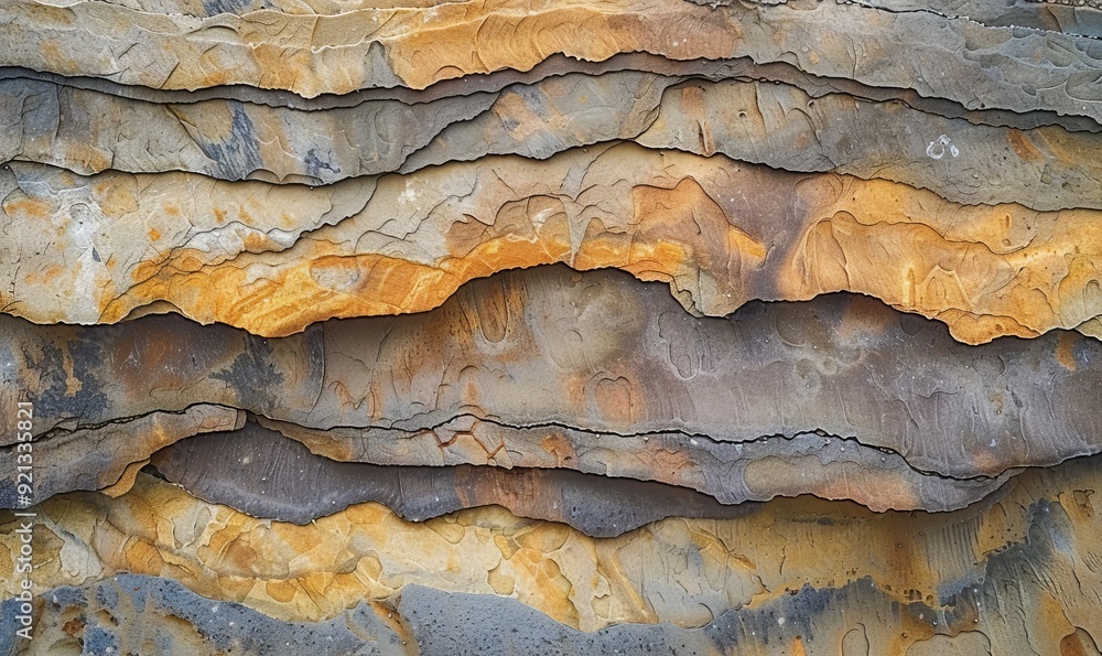 Poster the flat surface of a rough sandstone wall with interesting patterns and colors