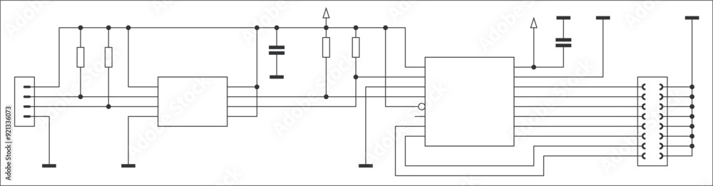 Poster schematic diagram of electronic device on sheet of paper. vector template of drawing electrical circ
