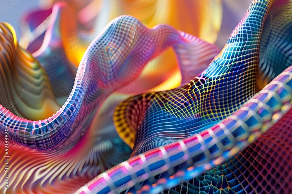 Poster close up view of twisting and morphing kaleidoscopic patterns in vivid colors, kaleidoscopic pattern