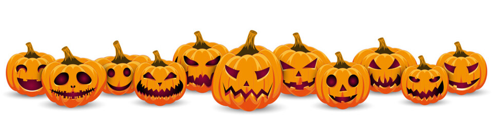 Set Halloween pumpkin on white background. The main symbol of the Happy Halloween holiday. Orange pumpkin with smile for your design for the holiday Halloween. Vector illustration.