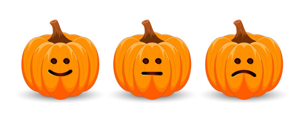 Funny Halloween pumpkins with cute smiles. Orange pumpkin with smile for your design for the holiday Halloween. Vector illustration.