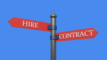 Hire vs Contract written on a signpost