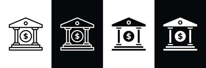 Set of bank icon collection. Black Government building symbol. Vector Illustration.