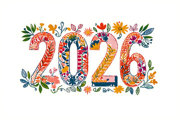2025 Happy New Year typography text design decorated with flowers. Floral concept. 