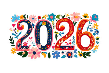 2025 Happy New Year typography text design decorated with flowers. Floral concept. 