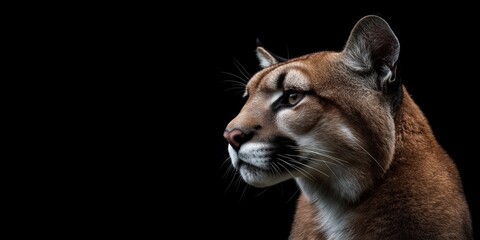 Obraz premium Photo of a cougar isolated against a black background, emphasising the cougar's majestic features. Wildlife and conservation concept, space for copy.