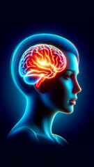 Obraz premium Female profile with a glowing brain illustration