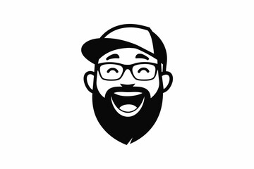 silhouette Human black and white face logo on white background 