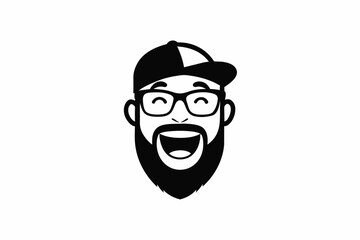 silhouette Human black and white face logo on white background 