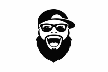 silhouette Human black and white face logo on white background 