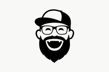 silhouette Human black and white face logo on white background 