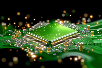 Obraz premium A green computer chip with a lot of gold and silver parts