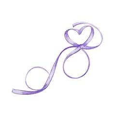 Watercolor illustration purple ribbon in the shape of a heart. For flowers, bouquets, gifts, logo design, decoration, wreaths