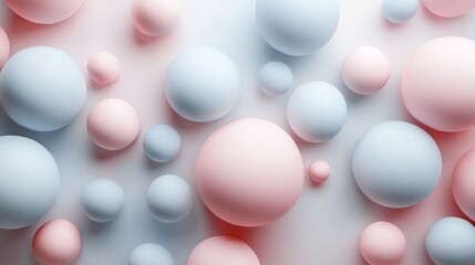 Colorful spheres in pastel shades scattered on a light background